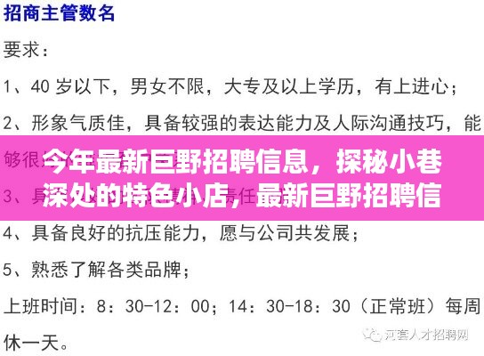 最新巨野招聘信息大揭秘，探秘小巷深處的特色小店！