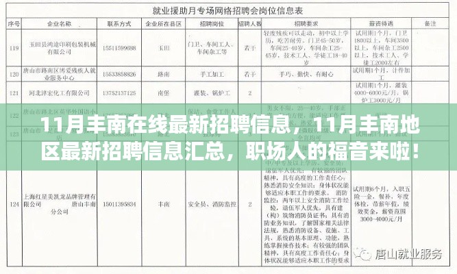 11月豐南在線最新招聘信息匯總，職場人的福音