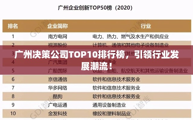 廣州決策公司TOP10排行榜，引領(lǐng)行業(yè)發(fā)展潮流！